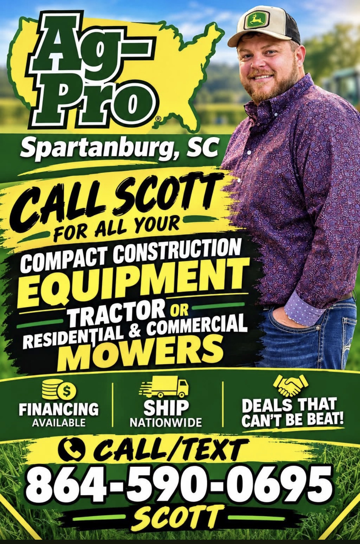 Scott from Ag-Pro Spartanburg standing beside a green tractor